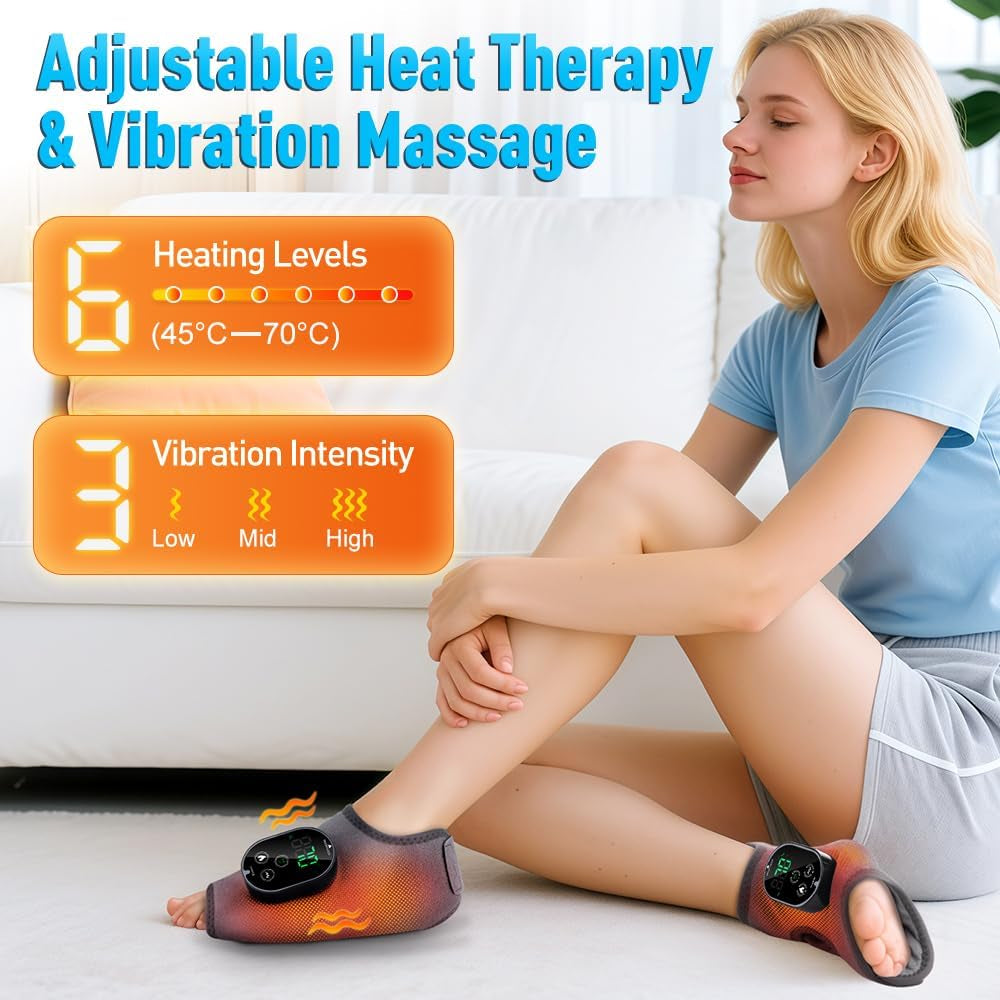 2-Pack Foot Renew Foot Massager, Cordless Ankle Heating Pad with Massager, Foot and Ankle Massager with Heat, 6 Heat Levels & 3 Massage Modes with Timer (Grey)