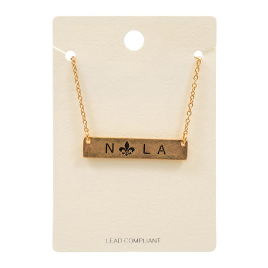 Mardi Gras Fleur de Lis Nola Message Pendant Necklace