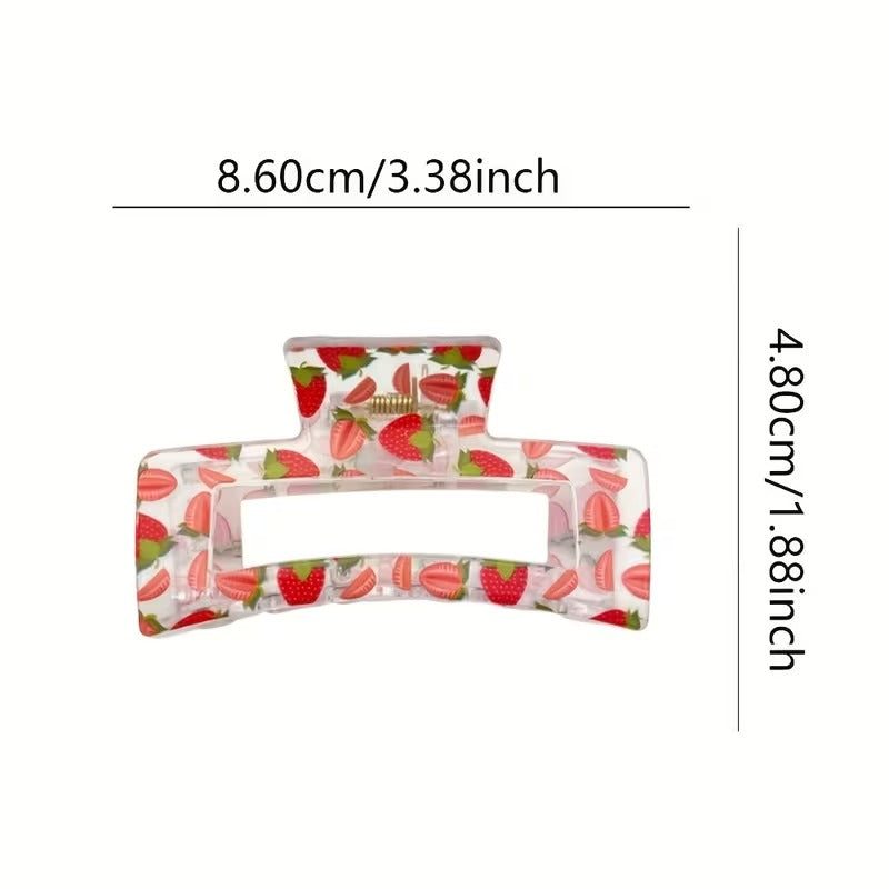 Strawberry Hair Clip Set – 6-Piece Square Claw Clips for Girls & Women