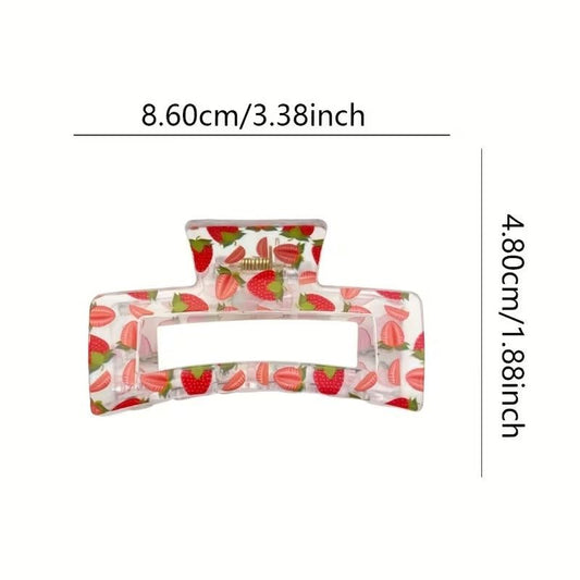 Strawberry Hair Clip Set – 6-Piece Square Claw Clips for Girls & Women