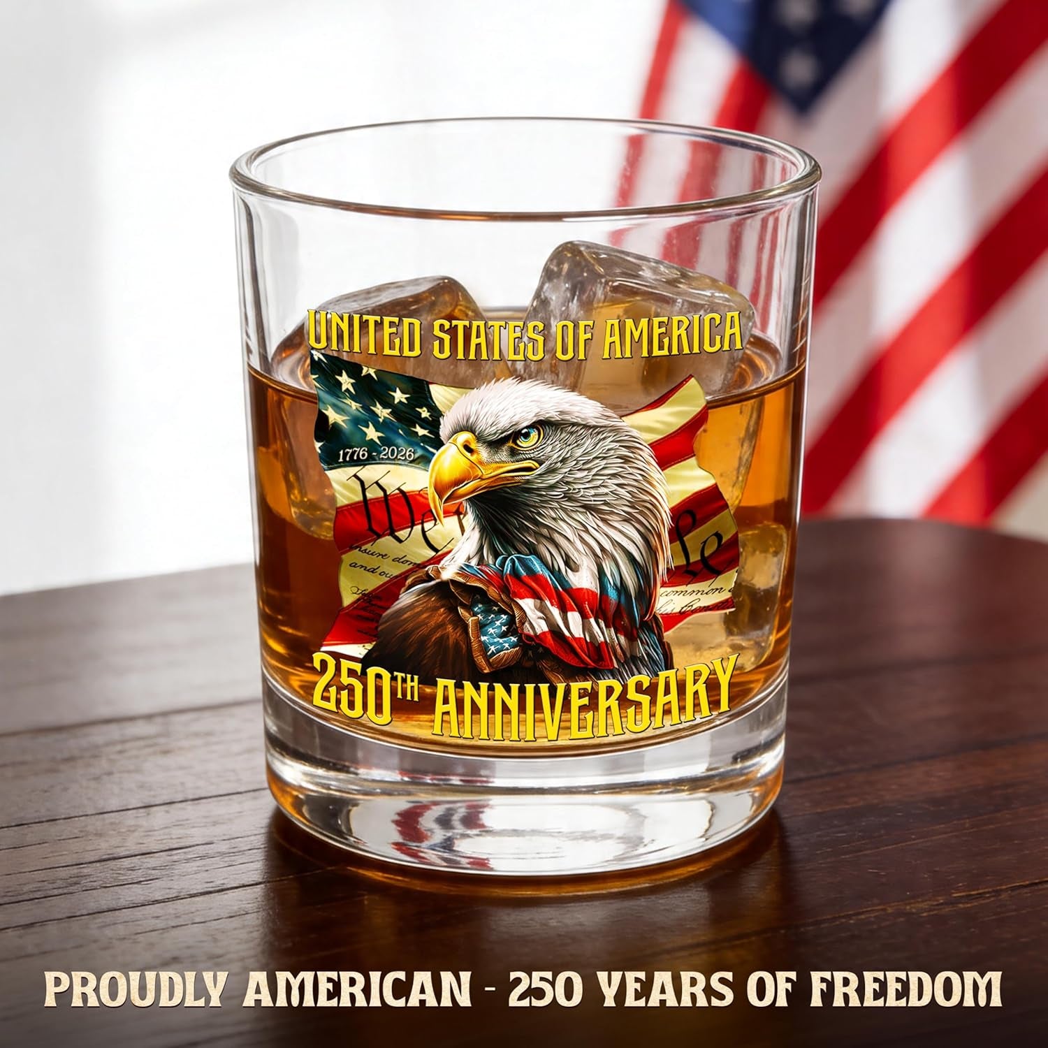 American Eagle Whiskey Glasses - Old Fashioned Bourbon Glass 10Oz Glass - USA Eagles Flag Design 4Th of July Veteran Gifts for Men Dad Veteran Independence Day
