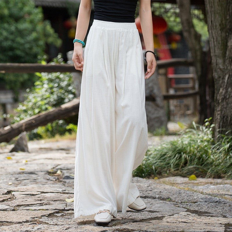 Elastic Waist Wide Leg Pants In Solid Color