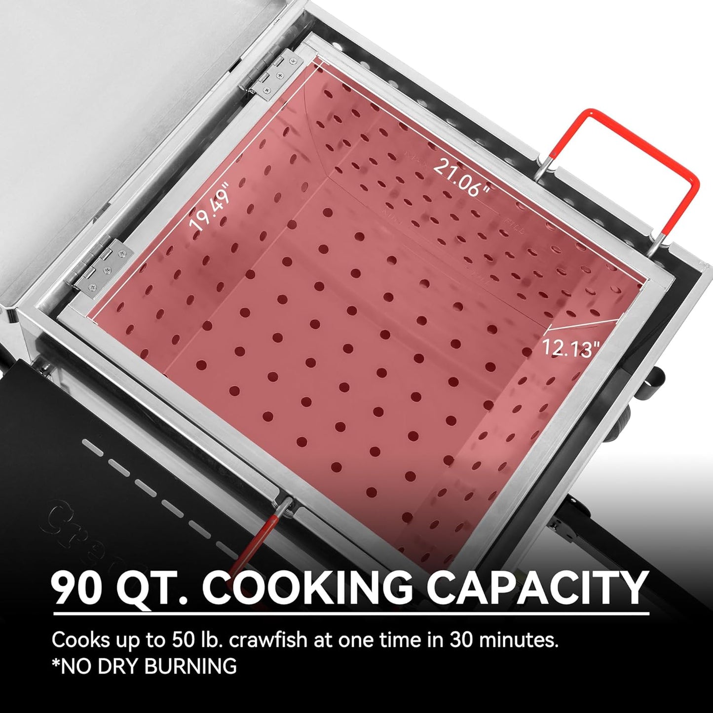 CFB1001A 90 QT Crawfish Boiler, Outdoor Single Sack Propane Gas Cooker with Folding Cylinder Mounting Bracket and Stirring Paddle for Seafood & Crawfish Season, Black