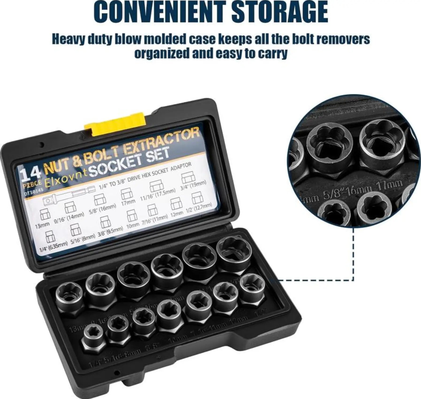 【Fathersdaygift】 Bolt Extractor Tool Set, 13+1 Counts Impact & Nut Remover Stripped Lug Remover, Drive Rounded Bolt Remover for Removing Damaged, Frozen Universal Impact Impact Bolt