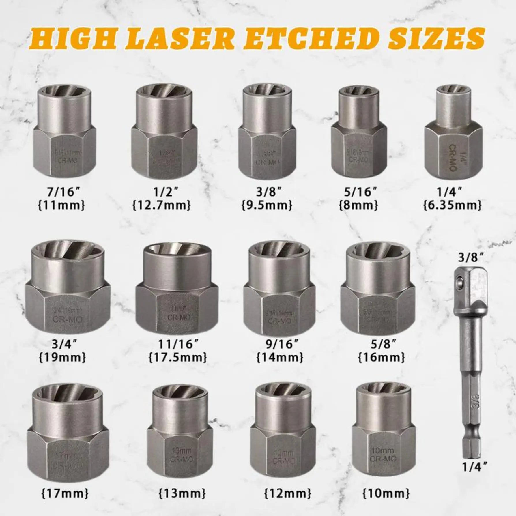 【Fathersdaygift】 Bolt Extractor Tool Set, 13+1 Counts Impact & Nut Remover Stripped Lug Remover, Drive Rounded Bolt Remover for Removing Damaged, Frozen Universal Impact Impact Bolt