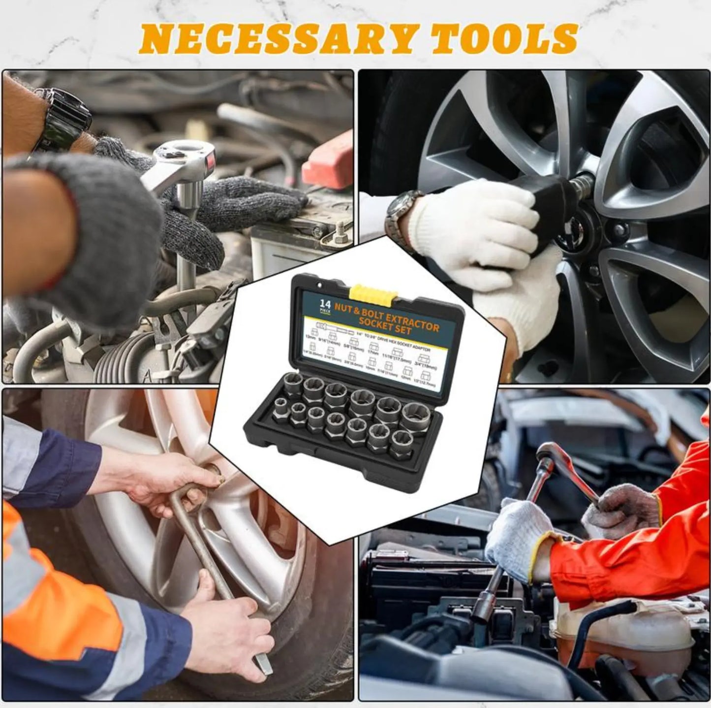 【Fathersdaygift】 Bolt Extractor Tool Set, 13+1 Counts Impact & Nut Remover Stripped Lug Remover, Drive Rounded Bolt Remover for Removing Damaged, Frozen Universal Impact Impact Bolt