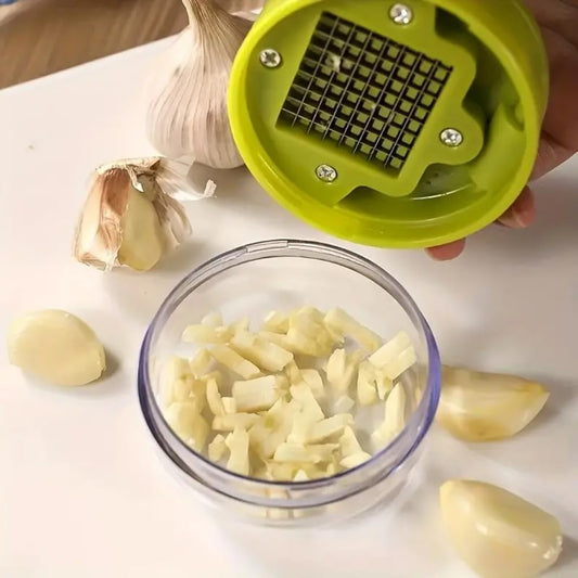 1Pcs Multifunctional Manual Garlic Press, ABS and Stainless Steel Garlic Slicer Handheld Ginger Grater, with Storage Box