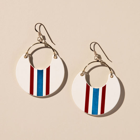 Red, White and Blue Rally Nina Leather Hoop Earrings