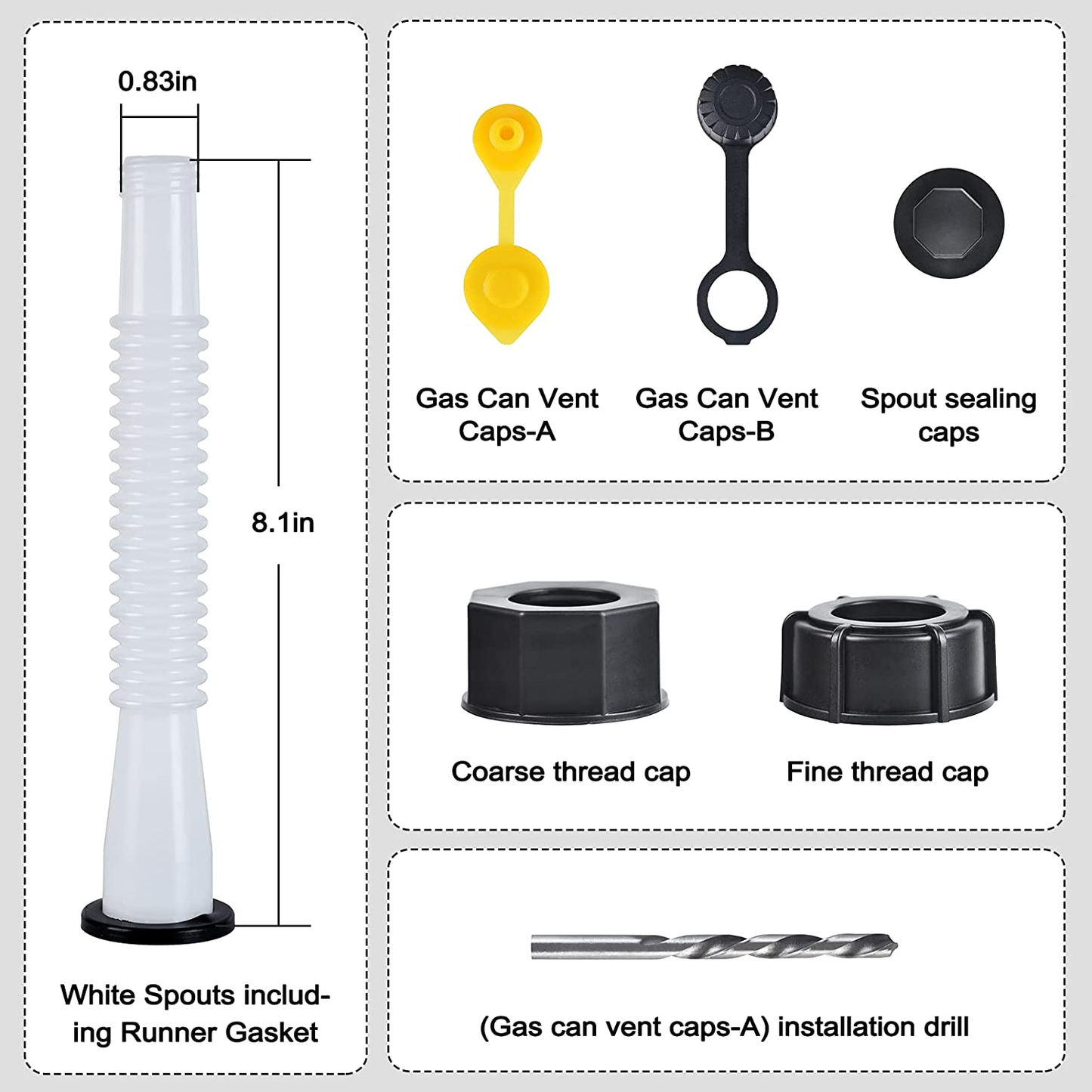 Gas Can Spout Replacement, Replacement Gas Can Spout. Gas Can Nozzle (2 Kit-Whit